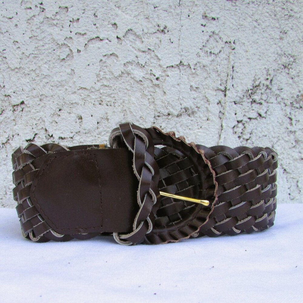 Together brown braided leather belt L (31"-33")